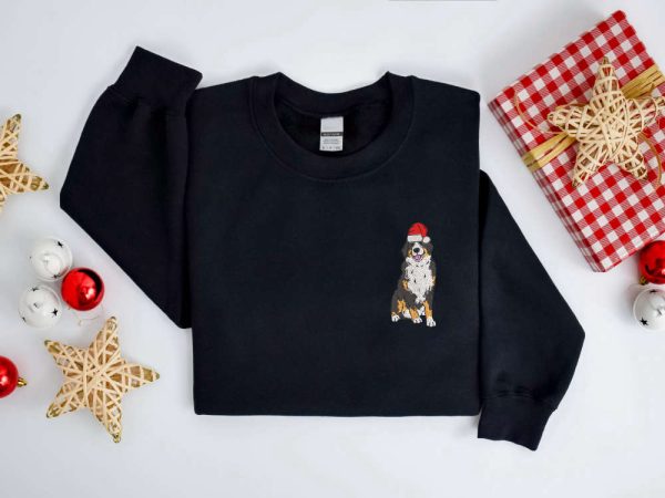 Embroidered Christmas Dog Sweatshirt, Bernese Mountain Dog Santa Christmas Sweater For Family