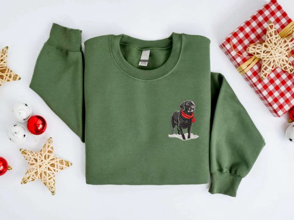 Embroidered Christmas Dog Sweatshirt Embroidered Black Labrador Christmas Sweater For Christmas