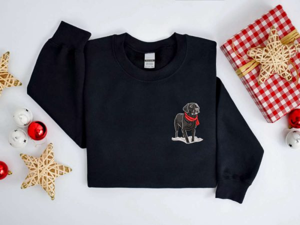 Embroidered Christmas Dog Sweatshirt Embroidered Black Labrador Christmas Sweater For Christmas