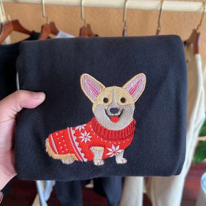 embroidered christmas dog sweatshirt embroidered corgi dog christmas sweater crewneck women christmas sweatshirt ugly christmas xmas corgi 1.jpeg