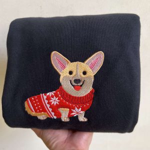 embroidered christmas dog sweatshirt embroidered corgi dog christmas sweater crewneck women christmas sweatshirt ugly christmas xmas corgi 2.jpeg