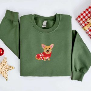 embroidered christmas dog sweatshirt embroidered corgi dog christmas sweatshirt women christmas sweatshirt christmas crewneck sweater shirt 1.jpeg