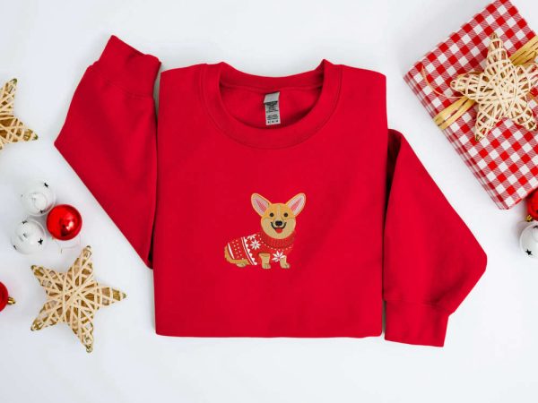 Embroidered Christmas Dog  Sweatshirt, Corgi Dog Christmas Sweatshirt For Family