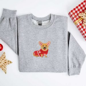 embroidered christmas dog sweatshirt embroidered corgi dog christmas sweatshirt women christmas sweatshirt christmas crewneck sweater shirt 3.jpeg