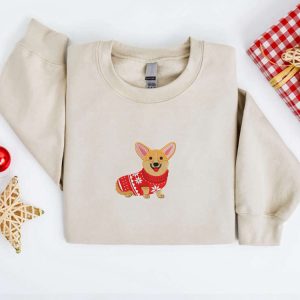 embroidered christmas dog sweatshirt embroidered corgi dog christmas sweatshirt women christmas sweatshirt christmas crewneck sweater shirt.jpeg