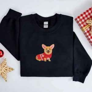 embroidered christmas dog sweatshirt embroidered corgi dog christmas sweatshirt women christmas sweatshirt christmas crewneck sweater shirt 4.jpeg