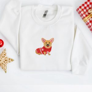 embroidered christmas dog sweatshirt embroidered corgi dog christmas sweatshirt women christmas sweatshirt christmas crewneck sweater shirt 5.jpeg