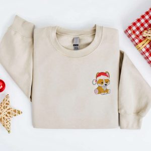 embroidered christmas dog sweatshirt embroidered corgi santa dog christmas sweater crewneck women christmas sweatshirt ugly christmas shirt 4.jpeg