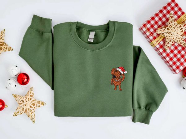 Embroidered Christmas Dog Sweatshirt, Dachshund Dog Sweater For Family