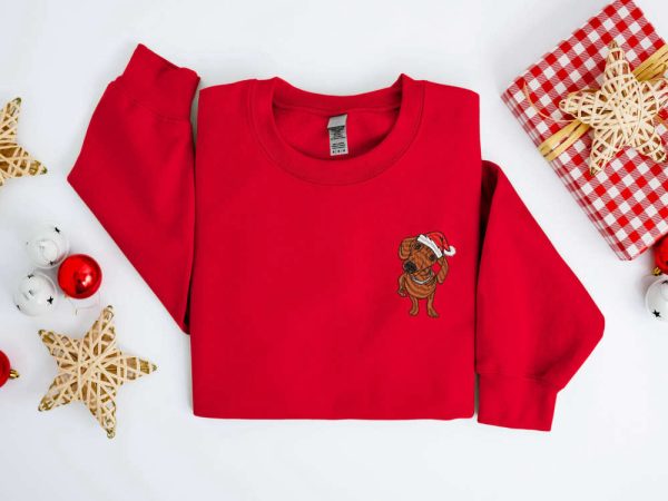 Embroidered Christmas Dog Sweatshirt, Dachshund Dog Sweater For Family