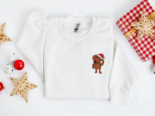 Embroidered Christmas Dog Sweatshirt, Dachshund Dog Sweater For Family