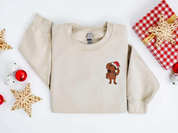 Embroidered Christmas Dog Sweatshirt, Dachshund Dog Sweater For Family