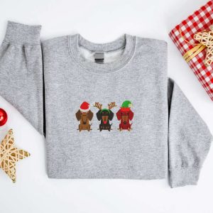 Embroidered Christmas Dog Sweatshirt, Dachshund Dog…