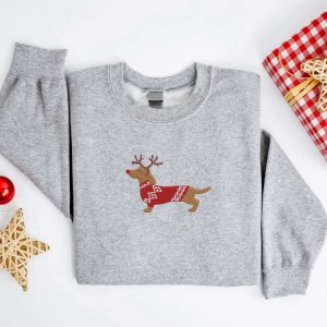 embroidered christmas dog sweatshirt embroidered dachshund reindeer dog christmas sweater crewneck women christmas sweatshirt ugly christmas 1.jpeg