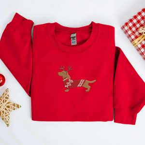 embroidered christmas dog sweatshirt embroidered dachshund reindeer dog christmas sweater crewneck women christmas sweatshirt ugly christmas 2.jpeg