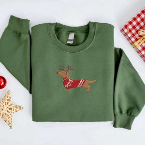 embroidered christmas dog sweatshirt embroidered dachshund reindeer dog christmas sweater crewneck women christmas sweatshirt ugly christmas 3.jpeg