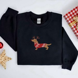 embroidered christmas dog sweatshirt embroidered dachshund reindeer dog christmas sweater crewneck women christmas sweatshirt ugly christmas 4.jpeg