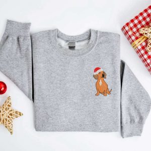 Embroidered Christmas Dog Sweatshirt, Dachshund Santa…