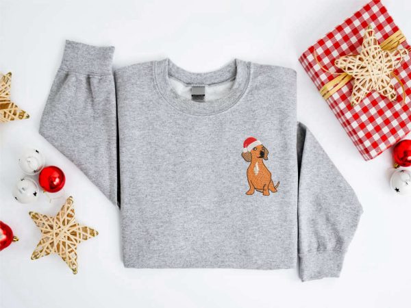 Embroidered Christmas Dog Sweatshirt, Dachshund Santa Dog Christmas Sweater For Family