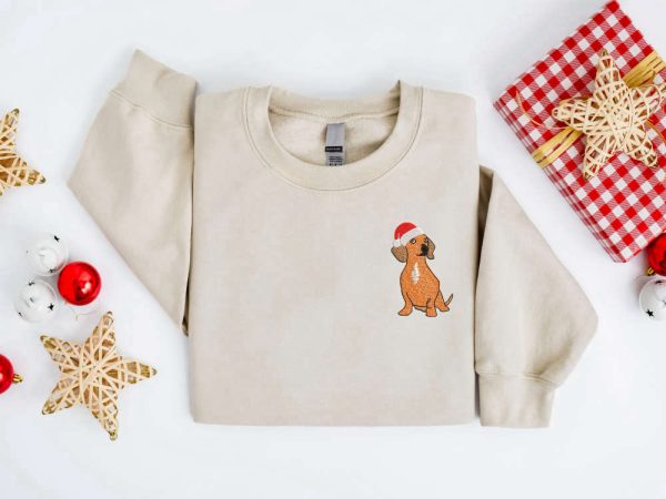 Embroidered Christmas Dog Sweatshirt, Dachshund Santa Dog Christmas Sweater For Family