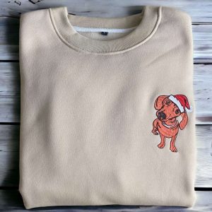 embroidered christmas dog sweatshirt embroidered dachshund santa dog christmas sweater crewneck women christmas sweatshirt ugly christmas.jpeg