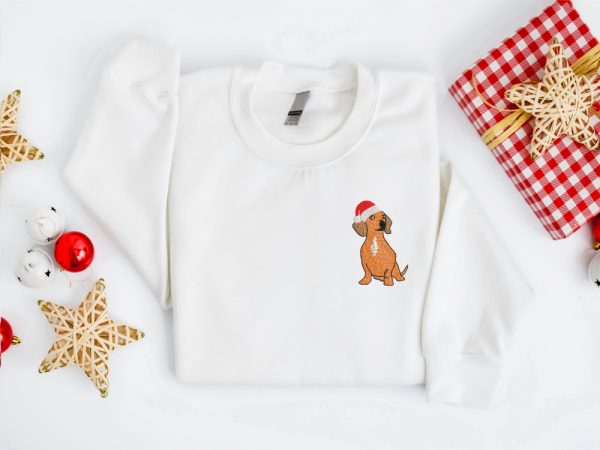 Embroidered Christmas Dog Sweatshirt, Dachshund Santa Dog Christmas Sweater For Family