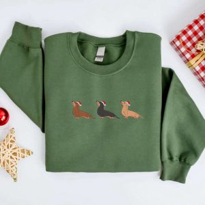 embroidered christmas dog sweatshirt embroidered dachshund santa dog christmas sweater crewneck women christmas sweatshirt ugly christmas 9.jpeg