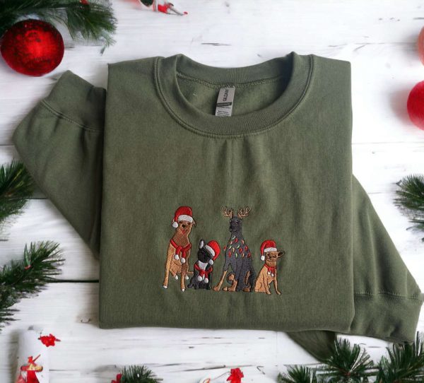 Embroidered Christmas Dog Sweatshirt, Embroidered Dog Sweater Gift For Christmas