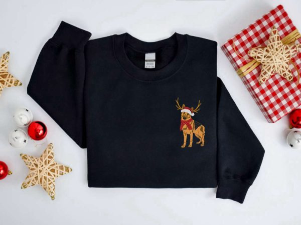 Embroidered Christmas Dog Sweatshirt, German Shepherd Reindeer Christmas For Family