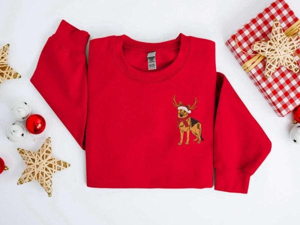 Embroidered Christmas Dog Sweatshirt, German Shepherd Reindeer Christmas For Family