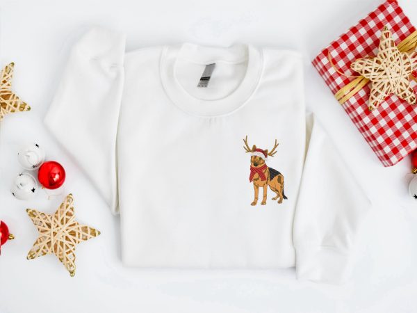 Embroidered Christmas Dog Sweatshirt, German Shepherd Reindeer Christmas For Family