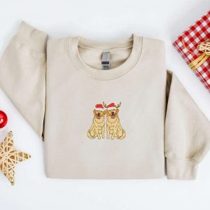 Embroidered Christmas Dog Sweatshirt, Golden Retriever…