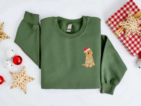 Embroidered Christmas Dog Sweatshirt, Goldendoodle Dog Christmas Sweater For Family