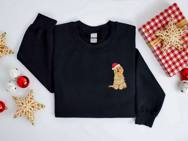 Embroidered Christmas Dog Sweatshirt, Goldendoodle Dog Christmas Sweater For Family