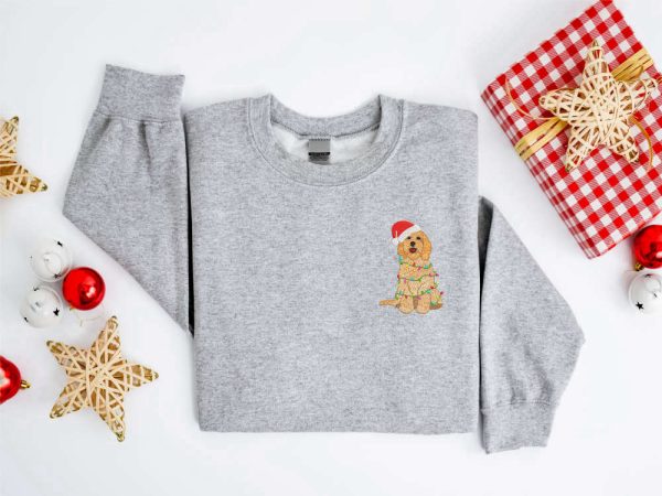 Embroidered Christmas Dog Sweatshirt, Goldendoodle Dog Christmas Sweater For Family