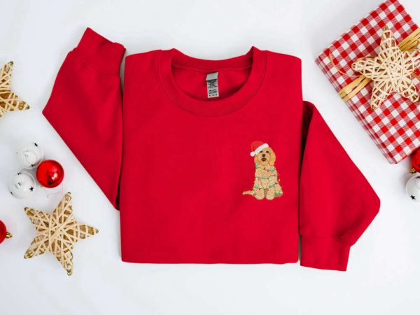 Embroidered Christmas Dog Sweatshirt, Goldendoodle Dog Christmas Sweater For Family