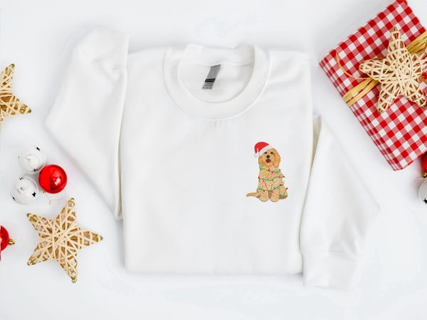 Embroidered Christmas Dog Sweatshirt, Goldendoodle Dog Christmas Sweater For Family