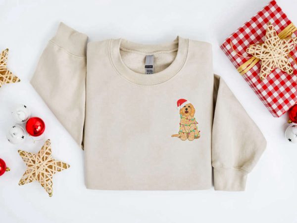 Embroidered Christmas Dog Sweatshirt, Goldendoodle Dog Christmas Sweater For Family