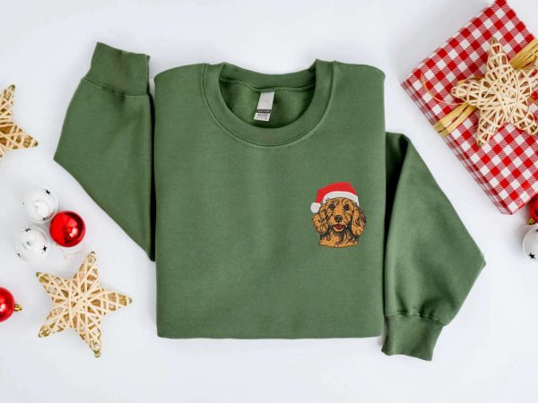 Embroidered Christmas Dog Sweatshirt Embroidered Goldendoodle Santa Sweater For Christmas