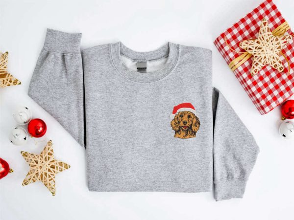 Embroidered Christmas Dog Sweatshirt Embroidered Goldendoodle Santa Sweater For Christmas