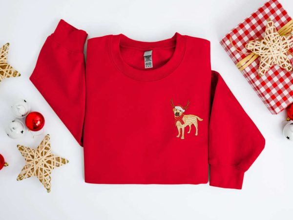 Embroidered Christmas Dog Sweatshirt, Labrador Retriever Reindeer Sweatshirt For Family