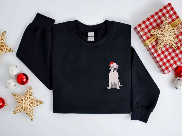 Embroidered Christmas Dog Sweatshirt Embroidered Pitbull Dog Christmas Sweater For Christmas