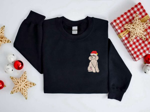 Embroidered Christmas Dog Sweatshirt, Poodle Santa Dog Christmas Sweater For Family