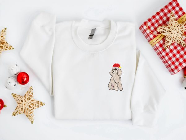 Embroidered Christmas Dog Sweatshirt, Poodle Santa Dog Christmas Sweater For Family