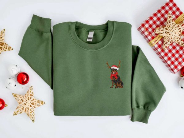 Embroidered Dog Sweatshirt, Rottweiler Reindeer Dog Christmas Sweater For Family