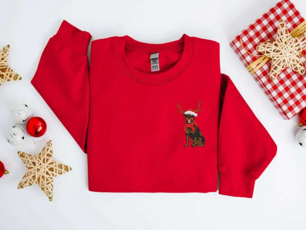 Embroidered Dog Sweatshirt, Rottweiler Reindeer Dog Christmas Sweater For Family