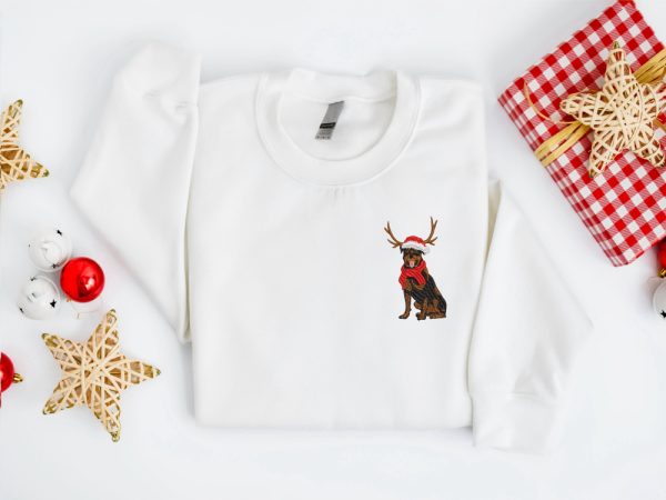 Embroidered Dog Sweatshirt, Rottweiler Reindeer Dog Christmas Sweater For Family