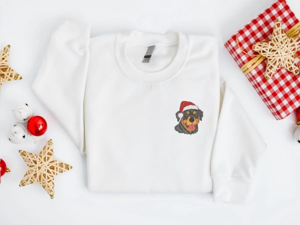 Embroidered Christmas Dog Sweatshirt, Rottweiler Santa Dog Sweatshirt For Family