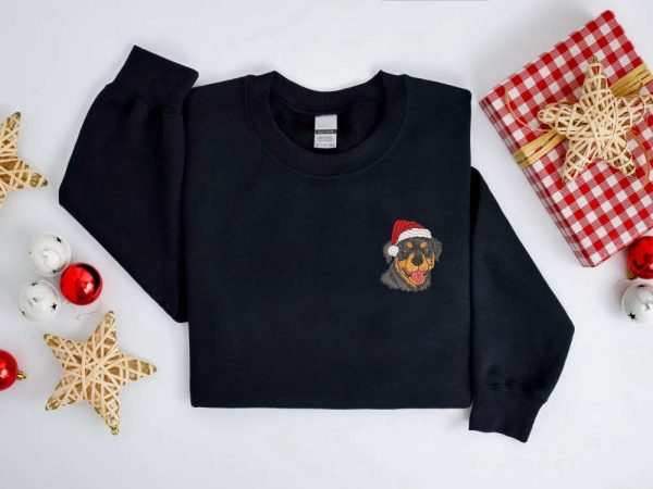 Embroidered Christmas Dog Sweatshirt, Rottweiler Santa Dog Sweatshirt For Family