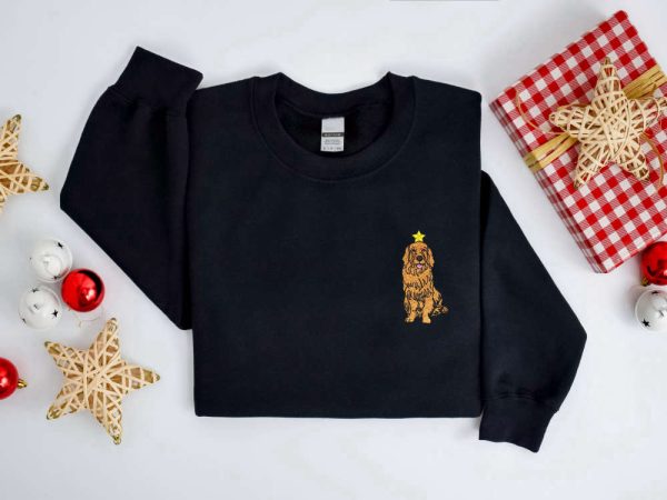 Embroidered Christmas Dog Sweatshirt, Golden Dog Christmas Sweater For Family